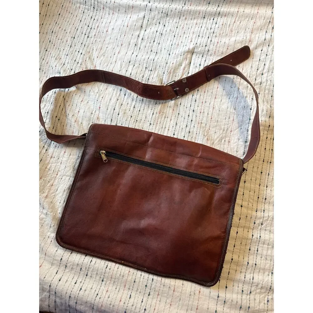 VTG NEW Carbon 2 Cobalt Brown Leather Waxed Canvas Satchel Laptop Messenger Bag